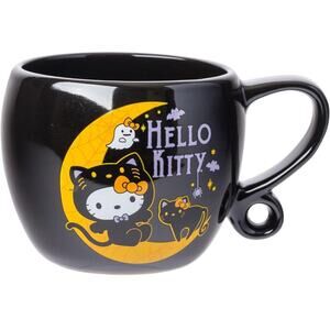 Sanrio Hello Kitty Halloween 2023 Mug- Black w/ Ghosts, Bats, Moon, Stars. NEW